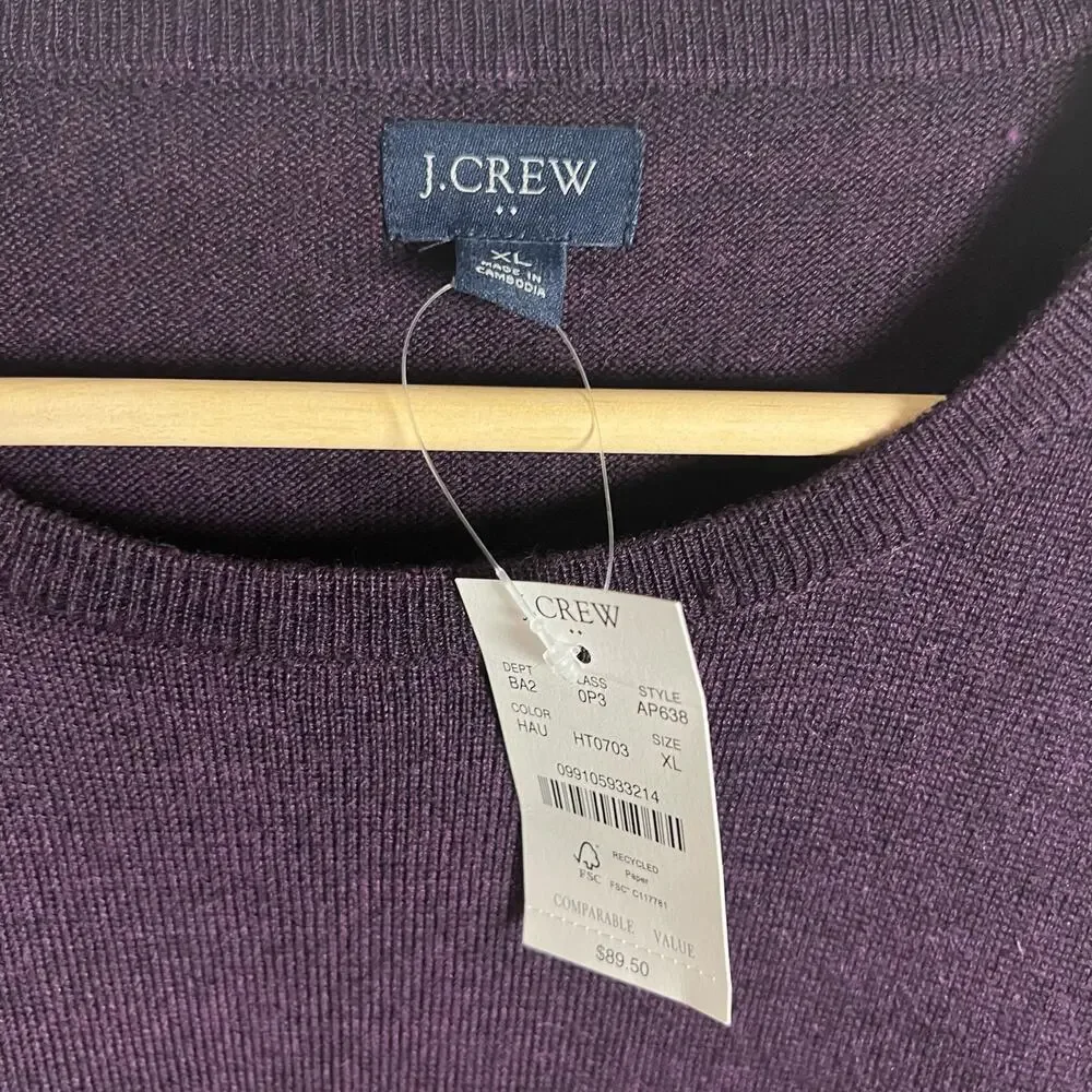 J.Crew Men’s Merino Wool Blend Purple Crewneck Long Sleeve Sweater Size XL